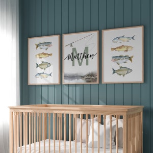 Personalized Fishing Hunting Nursery Art Print | Custom Fish Decor for Kids | Baby Gift | Nursery Wall Decor