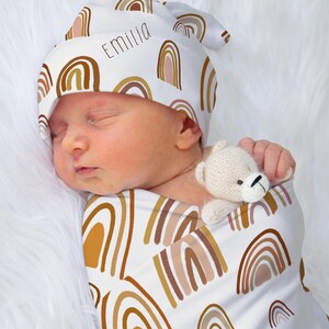 Boho rainbow personalize jersey swaddle blanket,  baby bedding set, buttery minky blanket, crib sheet | Personalized baby bedding