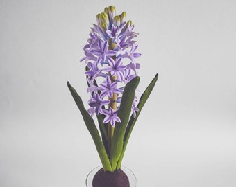 Real Touch Violet Hyacinth – Purple Hyacinth – Hyacinth With Bulb And Roots – Luxury Artificial Realistic Hyacinth – Hyacinth Clay Sculpture