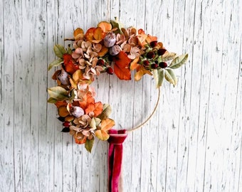 Handmade Autumn Wreath | Sculpted Clay Flowers, Leaves and Berries
