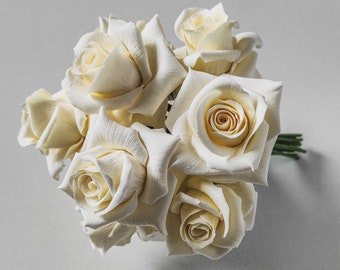 Real Touch Rose – White Rose Bouquet – Hand Sculpted Clay Rose – Luxury Artificial Rose Bouquet – Bridesmaids Bouquet – Bridal Rose Bouquet