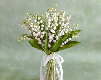 Lily Of The Valley Bouquet – Wedding Bouquet – Artificial Bridal Bouquet – Hand Sculpted Clay Flowers – Luxury Artificial Realistic Bouquet