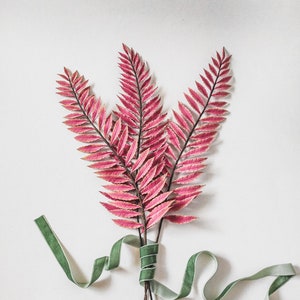 Real Touch Artificial Pink Fern Fern Leaf Artificial Fern Stem Hand Sculpted Clay Fern Luxury Realistic Fern Fern Clay Sculpture image 1