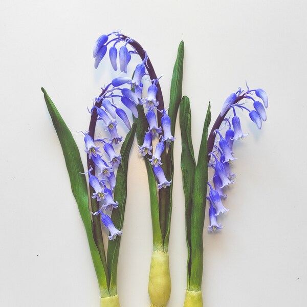 Bluebell – English Bluebell – Real Touch Bluebell – Handmade Clay Bluebell – Bluebell With Bulb And Roots – Luxury Realistic Bluebell