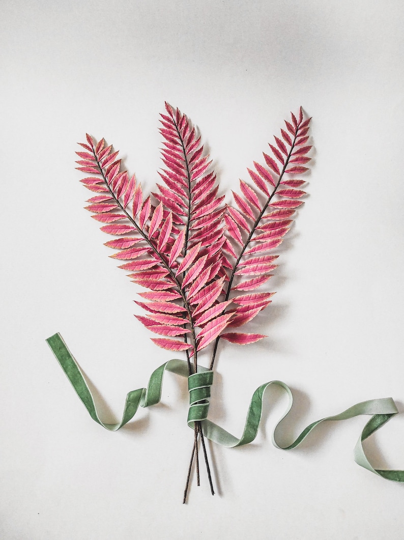 Real Touch Artificial Pink Fern Fern Leaf Artificial Fern Stem Hand Sculpted Clay Fern Luxury Realistic Fern Fern Clay Sculpture image 1