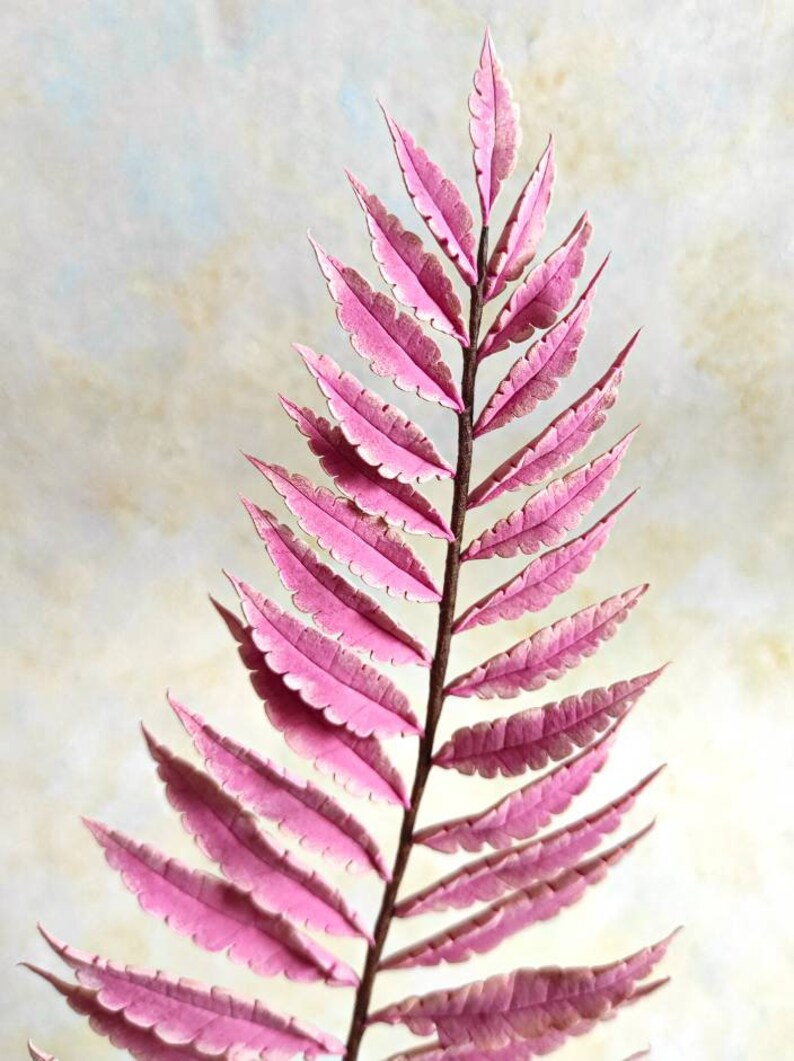 Real Touch Artificial Pink Fern Fern Leaf Artificial Fern Stem Hand Sculpted Clay Fern Luxury Realistic Fern Fern Clay Sculpture image 5