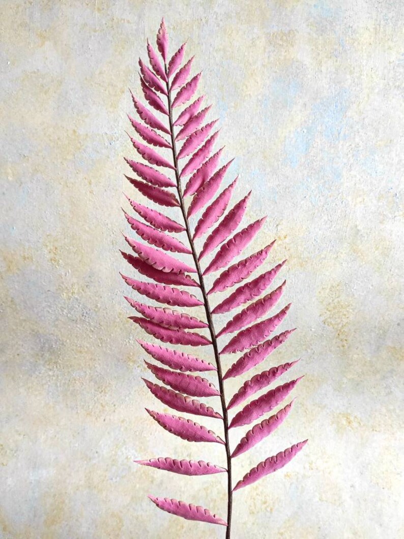 Real Touch Artificial Pink Fern Fern Leaf Artificial Fern Stem Hand Sculpted Clay Fern Luxury Realistic Fern Fern Clay Sculpture image 4