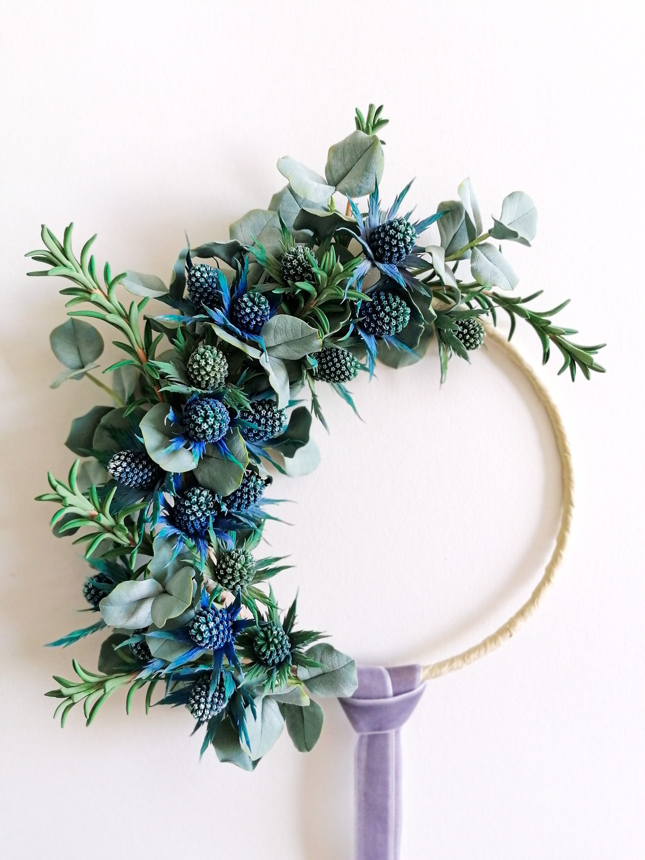 Blue Wreath-Blue Thistle Wreath-Artificial Flowers-Real ...