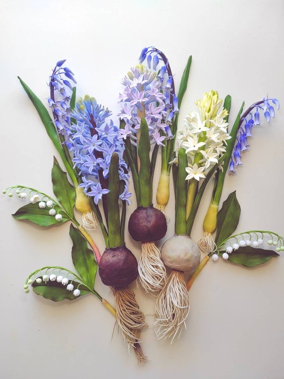 Handgemachte Ton Maiglöckchen | Künstlicher Blumenstiel mit Zwiebel und Wurzeln