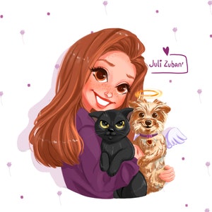 Custom Portrait, Cartoon couple portrait, Family Portrait with pet,cat portrait, Dog portrait,custom painting from photo, Christmas portrait