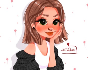 Custom  Portrait from Photo, Hand drawn illustration, cartoon portrait (Digital File)