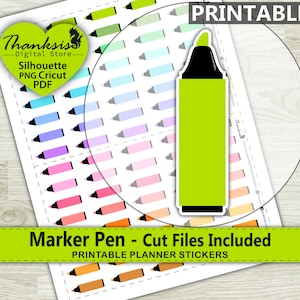 Marker Pen Printable Planner Stickers, Erin Condren Planner Stickers, Marker Pen Printable Stickers - Cut Files