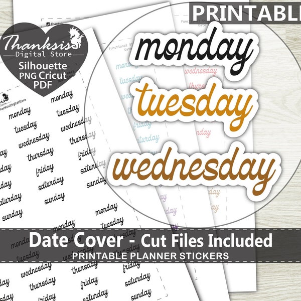 Date Cover Printable Planner Stickers, Erin Condren Planner Stickers, Printable Stickers - Cut Files