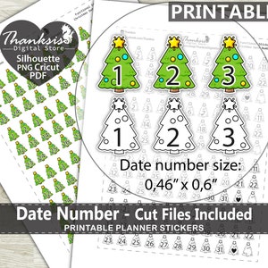 Date Number Printable Planner Stickers, Erin Condren Planner Stickers, Printable Stickers - Cut Files