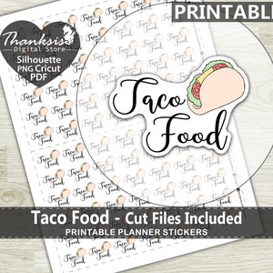 Taco Food Printable Planner Stickers, Erin Condren Planner Stickers, Taco Food Printable Stickers - Cut Files