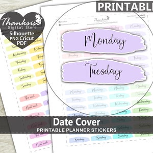 Date Cover Printable Planner Stickers, Erin Condren Planner Stickers, Date Cover Printable Stickers - Cut Files