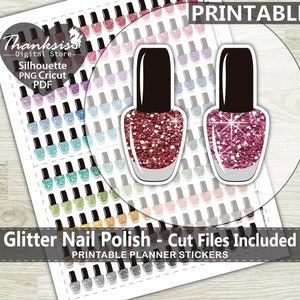 Glitter Nail Polish Printable Planner Stickers, Erin Condren Planner Stickers, Nail Polish Printable Stickers - Cut Files