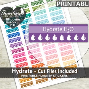Hydrate Printable Planner Stickers, Erin Condren Planner Stickers, Hydrate Printable Stickers - Cut Files