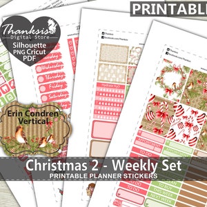 Christmas Printable Planner Stickers, Erin Condren Planner Stickers, ECLP Vertical Printable Stickers, Weekly Set - Cut Files