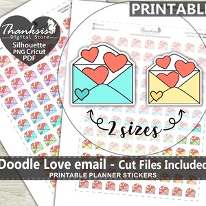 Doodle Love Email Printable Planner Stickers, Erin Condren Planner Stickers, Doodle Printable Stickers - Cut Files