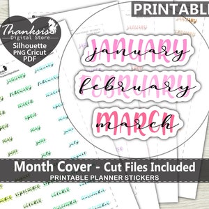 Month Cover Printable Planner Stickers, Erin Condren Planner Stickers, Printable Stickers - Cut Files