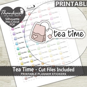 Doodle Tea Time Printable Planner Stickers, Erin Condren Planner Stickers, Doodle Printable Stickers - Cut Files