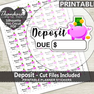 Deposit Printable Planner Stickers, Erin Condren Planner Stickers, Deposit Printable Stickers - Cut Files