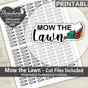 Mow the Lawn Printable Planner Stickers, Erin Condren Planner Stickers, Mow the Lawn Printable Stickers - Cut Files