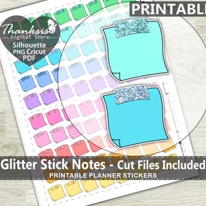 Glitter Stick Notes Printable Planner Stickers, Erin Condren Planner Stickers, Stick Notes Printable Stickers - Cut Files