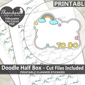 Doodle Half Box #11 Printable Planner Stickers, Erin Condren Planner Stickers, Doodle Printable Stickers - Cut Files