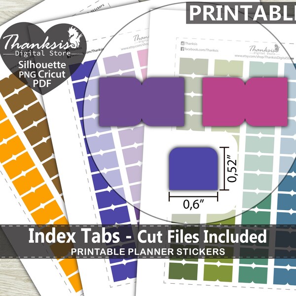 Index Tabs Printable Planner Stickers, Erin Condren Planner Stickers, Printable Stickers - Cut Files