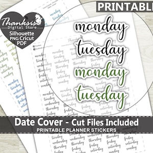 Date Cover Printable Planner Stickers, Erin Condren Planner Stickers, Printable Stickers - Cut Files