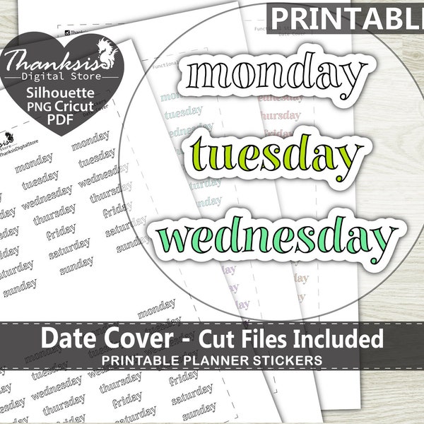 Date Cover Printable Planner Stickers, Erin Condren Planner Stickers, Printable Stickers - Cut Files