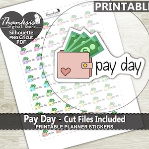 Doodle Pay Day Printable Planner Stickers, Erin Condren Planner Stickers, Doodle Printable Stickers - Cut Files