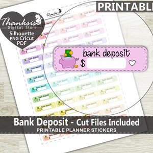 Doodle Bank Deposit Printable Planner Stickers, Erin Condren Planner Stickers, Doodle Printable Stickers - Cut Files