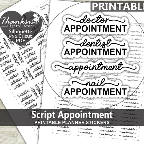 Script Appointment Printable Planner Stickers, Erin Condren Planner Stickers, Printable Stickers - Cut Files