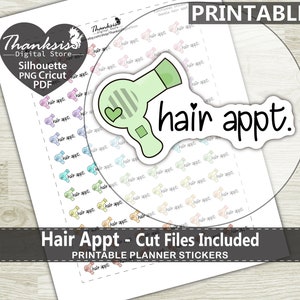 Doodle Hair Printable Planner Stickers, Erin Condren Planner Stickers, Doodle Printable Stickers - Cut Files