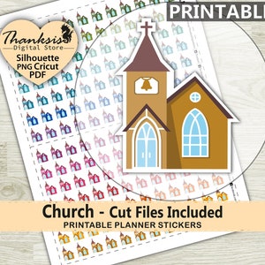 Church Printable Planner Stickers, Erin Condren Planner Stickers, Church Printable Stickers - Cut Files