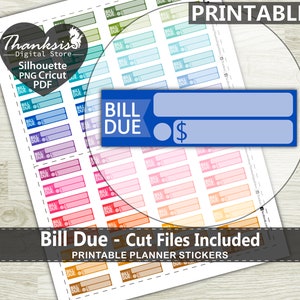 Bill Due Printable Planner Stickers, Erin Condren Planner Stickers, Bill Due Printable Stickers - Cut Files