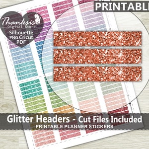 Glitter Headers Printable Planner Stickers, Erin Condren Planner Stickers, Headers Printable Stickers - Cut Files