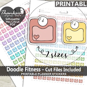 Doodle Fitness Printable Planner Stickers, Erin Condren Planner Stickers, Doodle Printable Stickers - Cut Files