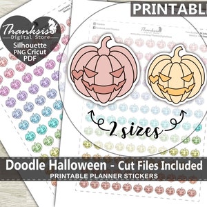 Doodle Halloween Printable Planner Stickers, Erin Condren Planner Stickers, Doodle Printable Stickers - Cut Files