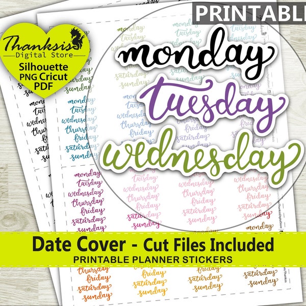 Date Cover Printable Planner Stickers, Erin Condren Planner Stickers, Date Cover Printable Stickers - Cut Files