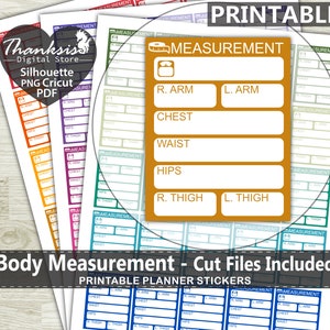 Body Measurement Printable Planner Stickers, Erin Condren Planner Stickers, Body Printable Stickers - Cut Files