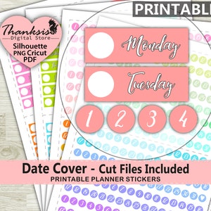 Date Cover Printable Planner Stickers, Erin Condren Planner Stickers, Date Cover Printable Stickers - Cut Files