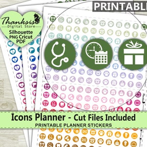 Icons Planner Printable Planner Stickers, Erin Condren Planner Stickers, Icons Planner Printable Stickers - Cut Files