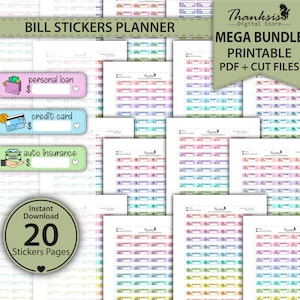 Mega Bundle Bill Reminder Printable Planner Stickers, Bill Stickers, Erin Condren Planner Stickers, Printable Stickers - Cut Files