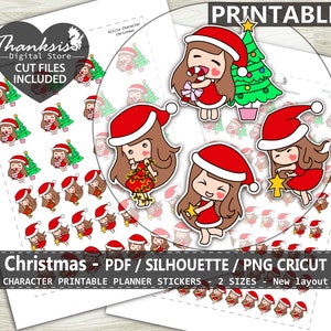 Christmas Printable Planner Stickers, Character Printable Sticker, Bullet Journal - CUT FILES