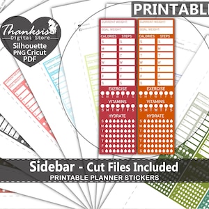 Sidebar Printable Planner Stickers, Erin Condren Planner Stickers, Printable Stickers - Cut Files