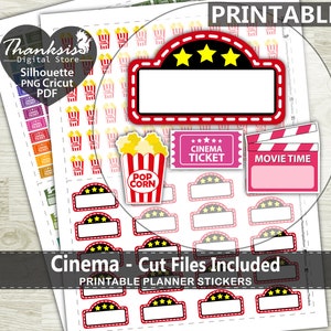 Cinema Printable Planner Stickers, Erin Condren Planner Stickers, Cinema Printable Stickers - Cut Files